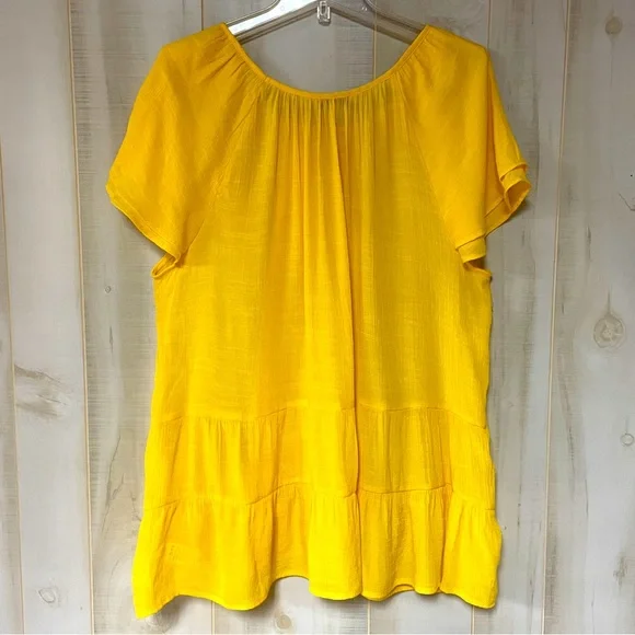 Counterparts Yellow Sheer Tiered Flutter Sleeve Flowy Blouse Sz 2X - Picture 2 of 5